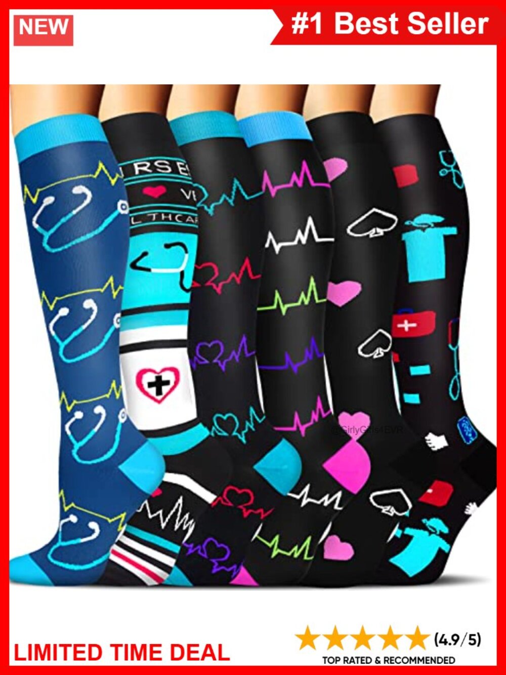 Knee High Compression Socks 15-20 mmHg Nylon Support Stockings 6 Pairs